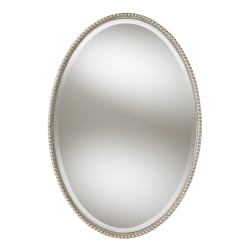 Baxton Studio Beaded Oval Accent Wall Mirror, 35" x 24", Antique Silver