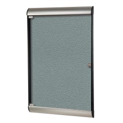 Ghent Silhouette 1-Door Enclosed Bulletin Board, Vinyl, 42-1/8" x 27-3/4", Stone, Satin Black Aluminum Frame