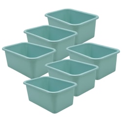 Teacher Created Resources Small Plastic Storage Bins, 5"H x 7-3/4"W x 11-3/8"D, Calming Blue, Pack Of 6 Bins