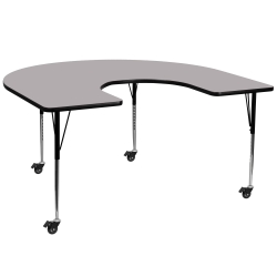 Flash Furniture Mobile 66"W Horseshoe Thermal Laminate Activity Table With Standard Height-Adjustable Legs, Gray