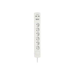 Tripp Lite 6-Outlet Surge Protector with USB Charging - French Type E Outlets, 220-250V, 16A, 1.8 m Cord, Type E Plug, White - Surge protector - 16 A - AC 230 V - output connectors: 6 - 6 ft cord - France - white - for P/N: CLAMPUSBLK, CLAMPUSW