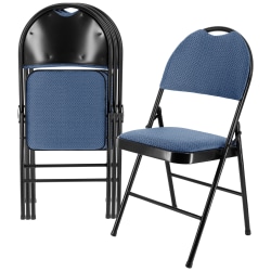 Elama Metal Folding Chairs With Padded Seats, Dark Blue/Black, Pack Of 4 Chairs