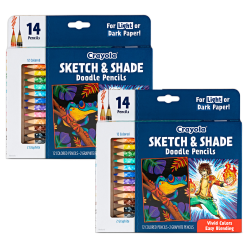 Crayola Doodle & Draw Sketch & Shade Doodle Pencils, Assorted Colors, 14 Pencils Per Pack, Set Of 2 Packs