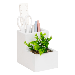 Mind Reader Ceramic Desktop Planter Pencil Cup, 4-3/4"H x 5"W x 3-3/4"D, White, Total Quantity 1