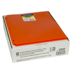 C-Line 2-Pocket Heavyweight Poly Portfolio Folders With 3-Hole Punch, 8-1/2" x 11", Orange, Pack Of 25 Folders