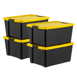 IRIS Plastic Stackable Storage Bins with Lids, 45-Quart, Black, Total Qty 4