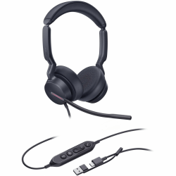 Yealink UH46 Wired Headset, Stereo, 20 Hz to 20 kHz, Over-the-head, Binaural, Supra-aural, 4.92' Cable, Black
