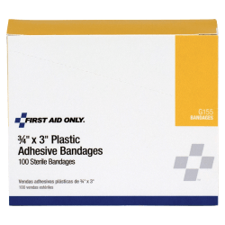 First Aid Only™ Plastic Adhesive Bandages, 3/4" x 3", Tan, Pack Of 100