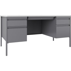 Lorell® Fortress 60"W Double-Pedestal Teacher's Computer Desk, White/Platinum