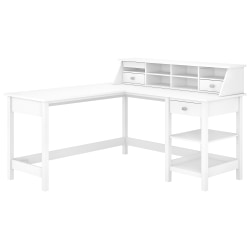 Bush Furniture Broadview 60"W L-Shaped Computer Desk With Desktop Organizer, Pure White, Standard Delivery