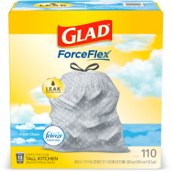 Glad® ForceFlex Tall Kitchen Drawstring Trash Bags - 13 Gallon Trash Bag, Fresh Clean scent with Febreze Freshness - 110 Count
