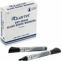 Quartet® Premium Glass Board Dry-Erase Markers, Bullet Tip, Black, Pack Of 12