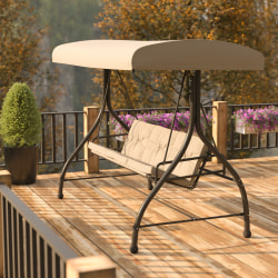 Flash Furniture Tellis 3-Seat Outdoor Steel Converting Patio Swing/Bed, Tan/Black