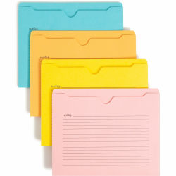 Smead Straight Tab Cut Letter Yes File Jacket - 8 1/2" x 11" - Aqua, Goldenrod, Pink, Yellow - 10% Recycled - 12 / Pack