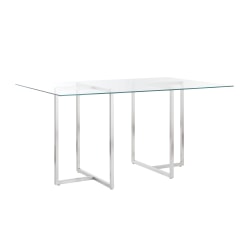 Eurostyle Legend Rectangle Dining Table, 30"H x 48"W x 29"D, Brushed Steel/Clear