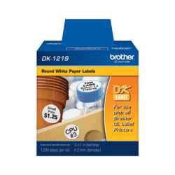 Brother DK1219 - White Small Round Paper Labels - 0.50" Length - 1200 / Roll - Direct Thermal - White - 1 Roll