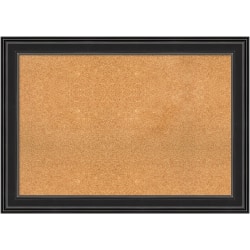 Amanti Art Non-Magnetic Cork Bulletin Board, 42" x 30", Natural, Ridge Black Plastic Frame