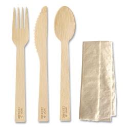 World Centric® Bamboo Cutlery, Knife/Fork/Spoon/Napkin, 6-3/4", Natural, Carton Of 250 Sets