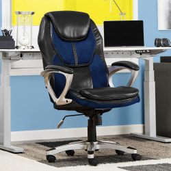 Serta® Works Bonded Leather/Mesh High-Back Office Chair, Streamline Blue/Silver
