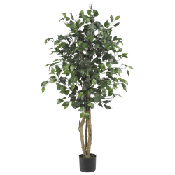 Nearly Natural 4'H Silk Ficus Tree With Plastic Pot, Green/Black