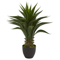 Nearly Natural 28" Artificial Agave Plant With Pot, Green/Black