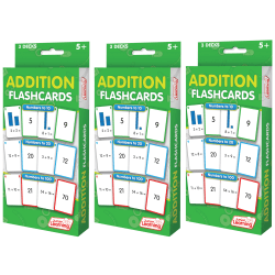 Junior Learning Flashcards, 7" x 3-1/3", Addition, Pack Of 3 Flashcards, Set Of 3 Packs