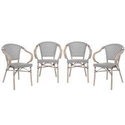 Flash Furniture 4 Pack Marseille Indoor/Outdoor Commercial Bistro Stacking Chair with Arms, Black & White/Light Natural Frame -4SDAS64218BKWLT