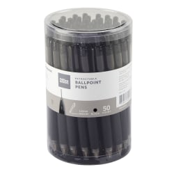 Office Depot® Brand Retractable Ballpoint Pens With Grips, Medium Point, 1.0 mm, Black Barrels, Black Ink, Pack Of 50 Pens