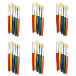 Charles Leonard Round Paint Brushes, Short Handle, Assorted Colors, 5 Per Pack, Set Of 6 Packs