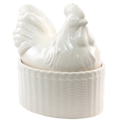 Martha Stewart Stoneware Sculpted Rooster Covered Oval Baker, 6", Cream