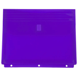 JAM Paper® Plastic 3-Hole Punch Binder Envelopes, 9-1/2" x 11 1/2", Hook & Loop Closure, Purple, Pack Of 12 Envelopes