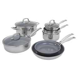Henckels Clad H3 10-Piece Stainless Steel Ceramic Nonstick Cookware Set, Silver
