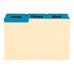 Oxford® Manila Card Guides With Laminate Tabs, Monthly, 4" x 6", Manila; Blue Tabs