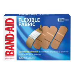 Band-Aid® Brand Flexible Fabric Adhesive Bandages, All One Size, 1" x 3", Box of 100