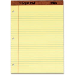 TOPS The Legal Pad Writing Pad - 50 Sheets - Double Stitched - 0.34" Ruled - 16 lb Basis Weight - 8 1/2" x 11 3/4" - Canary Paper - Perforated, Punched, Hard Cover - 1 Dozen