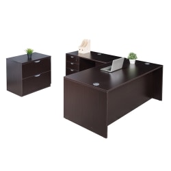 Boss Office Products 71"W Executive L-Shaped Corner Desk With Box/Box/File Storage Pedestal And 2-Drawer Lateral File, Mocha