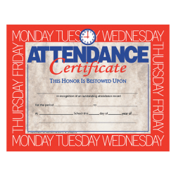 Hayes Attendance Certificates, 8 1/2" x 11", Beige/Red, 30 Certificates Per Pack, Bundle Of 6 Packs