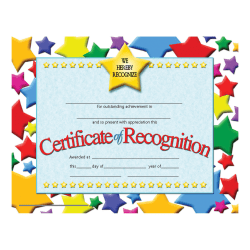 Hayes Certificates Of Recognition, 8 1/2" x 11", Multicolor, 30 Certificates Per Pack, Bundle Of 6 Packs