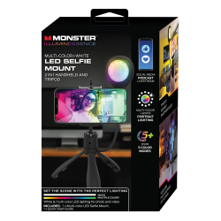 Monster 2-in-1 LED Selfie Tripod Mount, 6" x 1", Black