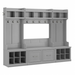 Bush Furniture Woodland Full Entryway Storage Set With Coat Rack And Shoe Bench With Doors, Cape Cod Gray, Standard Delivery