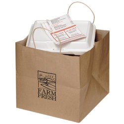 Custom Twisted Paper Handle Promotional Take-Out Bag, 10" x 10", Natural Kraft