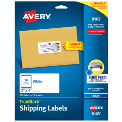 Avery® TrueBlock® Shipping Labels With Sure Feed® Technology, 8163, Rectangle, 2" x 4", Pack Of 250