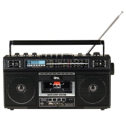 QFX Bluetooth Cassette Radio Boom Box with USB Recording and Built-in Microphone, 7-1/4"H x 4"W x 13-13/16"D, Black, J-230BT