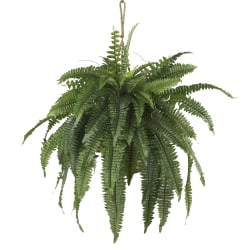 Nearly Natural 22"H Large Boston Fern With Hanging Basket, Green/Brown