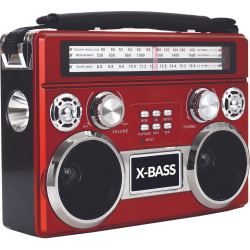 Supersonic 3 Band Radio with Bluetooth® and Flashlight (Red) - Wired/Wireless - Headphone - 4 x D - Portable