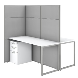 Bush Business Furniture Easy Office 60"W 2-Person Cubicle Desk With File Cabinets And 66"Panels, Pure White/Silver Gray, Standard Delivery