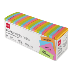 Office Depot® Brand Pop Up Sticky Notes, With Storage Tray, 3" x 3", Assorted Vivid Colors, 100 Sheets Per Pad, Pack Of 24 Pads