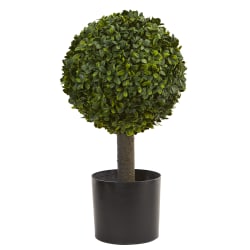 Nearly Natural Boxwood Ball Topiary 21"H Artificial Tree With Pot, 21"H x 11"W x 11"D, Green