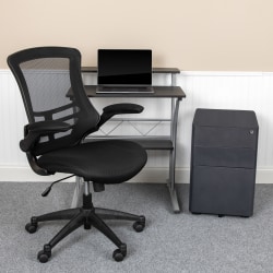 Flash Furniture Work From Home Desk/Chair Set With Computer Desk, Ergonomic Mesh Chair/Mobile Filing Cabinet, Black, BLNCLIFCHPX5BK