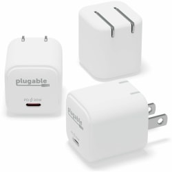 Plugable GaN USB C Charger Block, 30W Portable Charger, Foldable Prongs, 3 Pack - PPS USBC Fast Charger for iPhone 14, iPad Pro, Samsung Galaxy S23 and more (Cable Not Included) - White, Multipack with three charging blocks